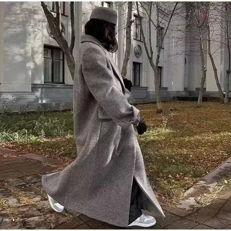 Women's Fashion Long Woolen Overcoat With Button Down Loose Style European And American Cross-Border Style Jacket For Cold Weath