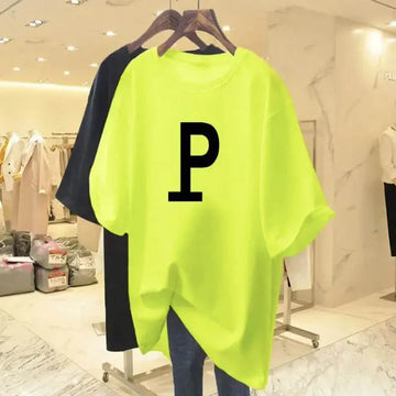 Women's Clothing Chic Letter P Print Tshirt Summer Fashion Loose Pure Cotton Short Sleeve Top Tee Office Lady All-match Pullover