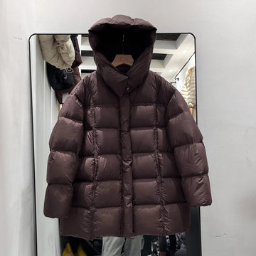 2026 Winter New Women's Puffer Jacket Medium-Length Hooded Loose White Duck Down Jacket Cloud Puff Bread Parka Coat