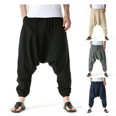 Men Drop Crotch Trousers Cotton and Linen Pants Harem Pants Baggy Casual Oversize Loose Joggers Wide Leg Pants Yoga Hip Hop