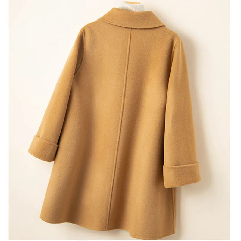 utumn Winter New Solid Color Mid-Length Double Sided Cashmere Woolen Cloak Coat Women Loose Wool Jacket Female Outerwear T862