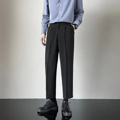 2024 Summer New Men's Straight-leg Casual Suit Pants Lightweight Korean Style Trousers Fashionable Cropped Pants