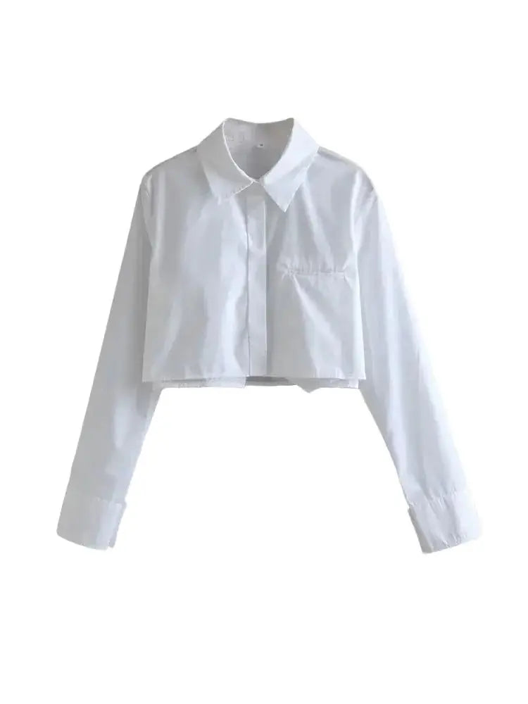Women Fashion Loose Cropped Shirts Vintage Long Sleeve Front Button Female Blouses Blusas Chic Tops
