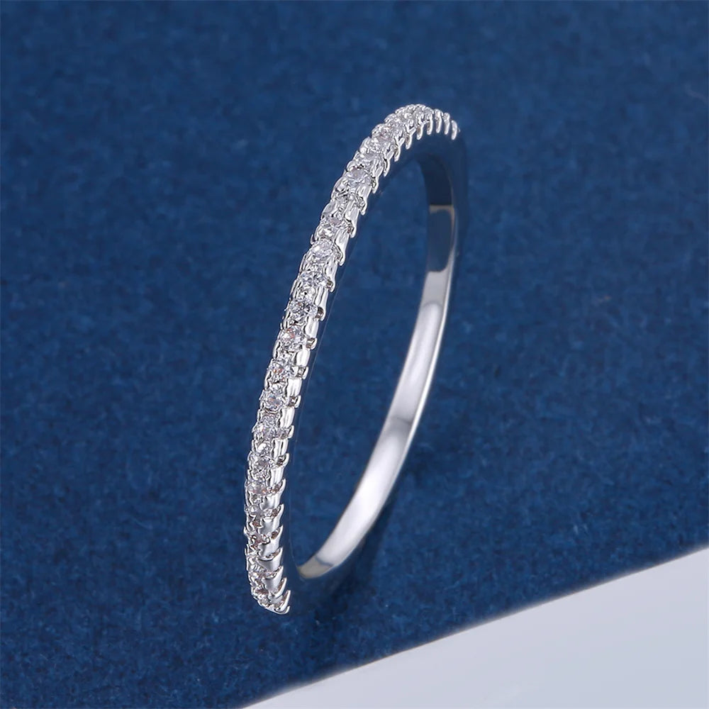 Luxury Crystal White Zircon Wedding Band Thin Rings For Women Simple Fashion Silver Color Engagement Promise Stackable Jewelry