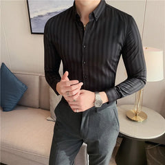 2023 Spring Shirts Men Dress Vertical Stripe Shirts Slim Men Casual Long Sleeve Shirt Male Chemise Homme Tuxedo Shirt