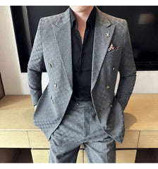 (Jacket+Pants) 2 Pieces Blue Apricot Business Party Men Suits Double Breasted Formal Style Custom Made Wedding Groom Tuxedos