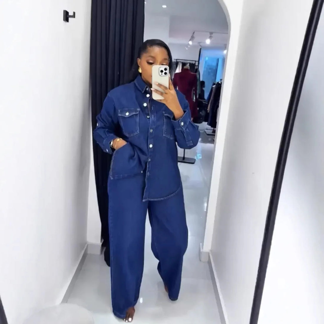Women Denim 2 Piece Sets Coat Jeans Pockets Single Breasted Turn Down Collar Outfits Distressed Jacket Straight Pants Suit 2025
