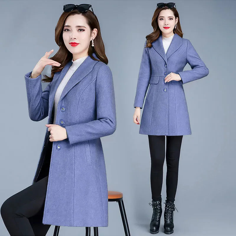 Elegant Woolen Coat Women 2025 Autumn Winter new Fashion Mid-Length Slim Single Breasted Middle-Aged Mom Wool Jacket Female B859