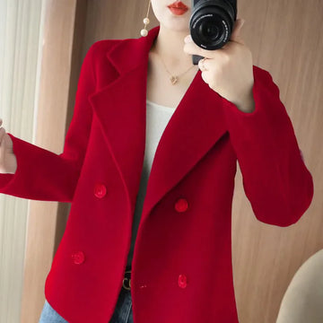 New Autumn Winter Suit Coat Women Korean Fashion Double Breasted Long Sleeves Wool Jacket Female Mom Loose Outerwear Tide T1574