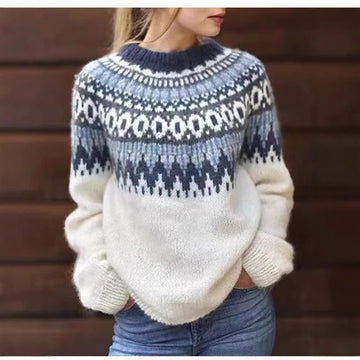 Fashion Loose Pattern Knitted Sweater Autumn and Winter Casual Long Sleeve Pullover Sweater Women's Plus Size Clothing