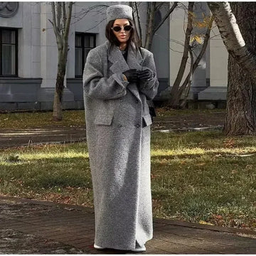 Women's Fashion Long Woolen Overcoat With Button Down Loose Style European And American Cross-Border Style Jacket For Cold Weath
