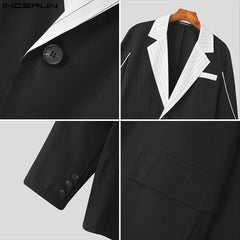 Casual Well Fitting Tops INCERUN Men's Striped Contrast Color Patchwork Blazer Stylish Male Personalized Suits Coats S-5XL 2024