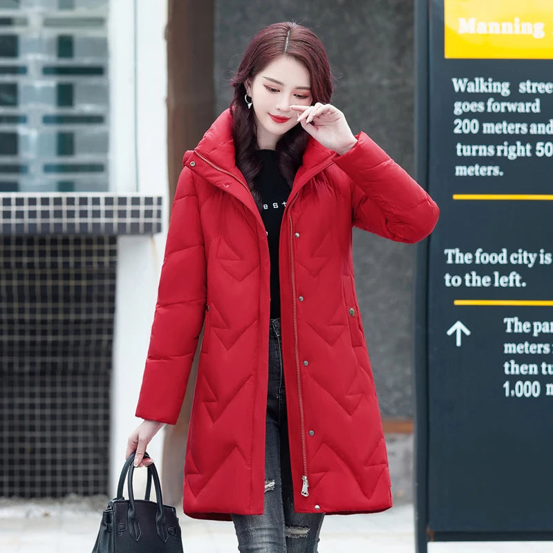 Shengyu Boya Mid-Length down Jacket for Middle-Aged and Elderly Women, Thickened New Style Coat with Detachable Hood, Simple Design