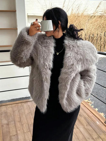 Faux Fur Coat Plush Fluffy Women's Jacket 2026 Winter Spring New Outerwears Long Sleeve Lapel Loose Thick Warm Coats