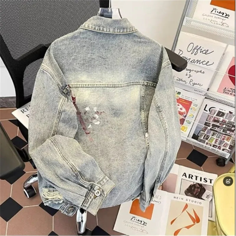 Vintage Denim Coat Female 2025 New Spring And Autumn Fashion Men Women Couple Jeans Jacket Casual Loose Cowboy Outerwear T886
