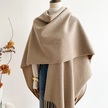 Women Poncho Premium Solid Color Outerwear Thickened Alpaca-Like Wraparound Ladies' Cape Coat 2025 Winter Warm Cloak