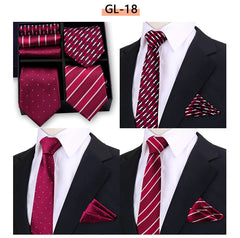 Luxury Men's Tie 3 Sets In Gift Box Paisley Striped Necktie Handkerchief For Men Gravata Wedding Formal Clothing Accessories