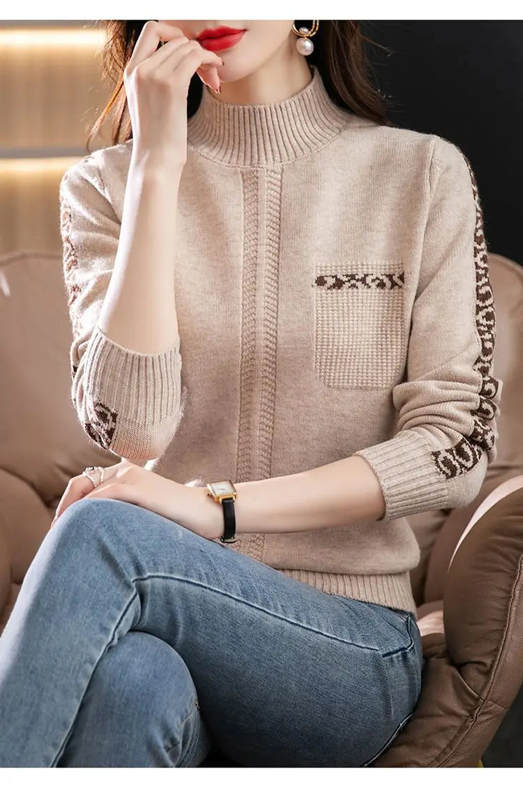 Pull Femme New High Collar Ladies Pullovers Long Sleeve Spring Autumn Knitwears Vintage Warm Sweaters For Women 2025 Bottom Tops