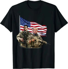 Presidential Soldiers: Ronald Reagan & Donald Trump USA Flag T-Shirt Size S-5XL