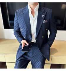 (Jacket+Pants) 2 Pieces Blue Apricot Business Party Men Suits Double Breasted Formal Style Custom Made Wedding Groom Tuxedos