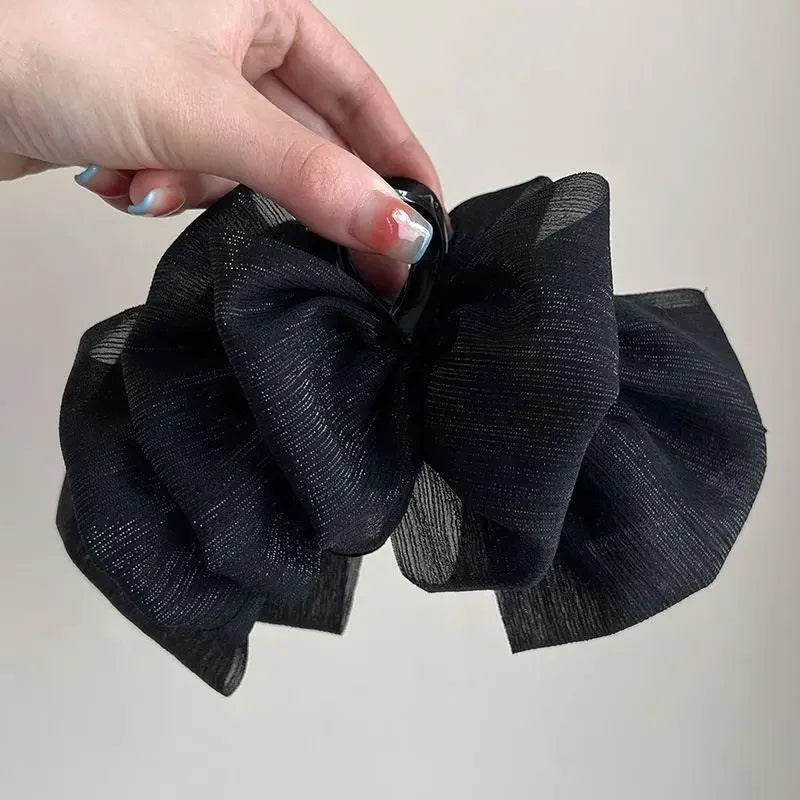 Three Layers Pleated  Chiffon Bow Hair Claw Clips for Women Sweet Large Acrylic Hair Decorate Headband French Party Shark Clip