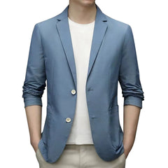 Men Blazer Solid Anti-Wrinkle Ultra Thin Suit Jacket Spring Autumn Breathable Stretch Casual Suit Plus Size Lightweight Blazers