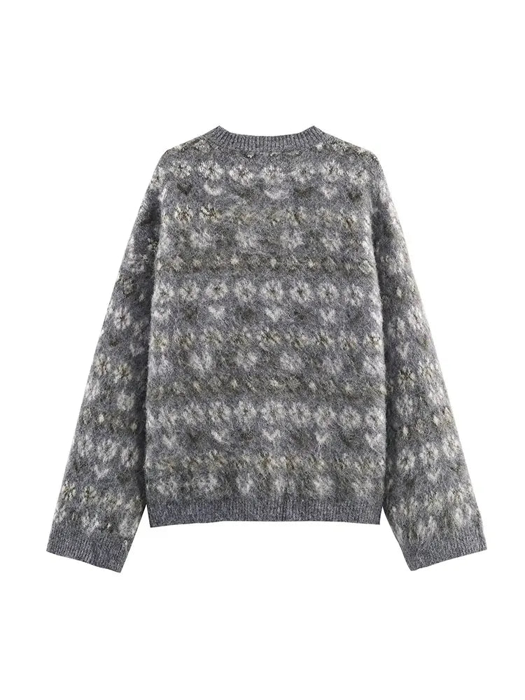 NLZGMSJ Women Sweater 2025 Fall Winter Fashion O-Neck Long Sleeves Printing Sweater Pullover Women Elegant Hight Street Pullover
