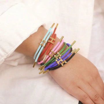 G&D Stainless Steel Gold-Plated Simple H-Shape Adjustable Hard Rope Bracelet Suitable For Gift Daily Wear Women and Men