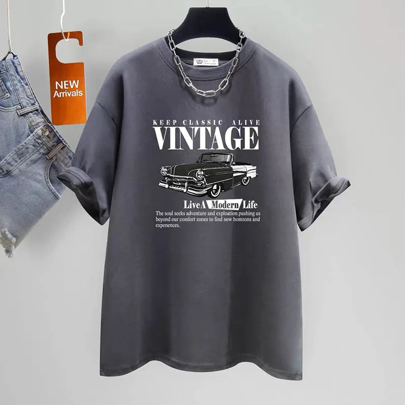 Women's Clothing Fashion Europe America Loose T-shirt Summer Casual All-match Pure Cotton Short Sleeve Top Tee Lady Y2k Pullover