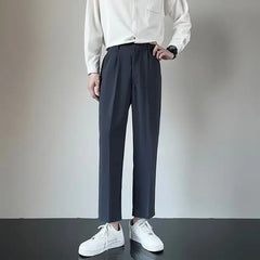 2024 Summer New Men's Straight-leg Casual Suit Pants Lightweight Korean Style Trousers Fashionable Cropped Pants