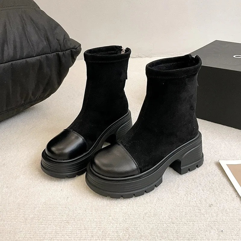 Women Suede Modern Ankle Boots Plush Mid Heels Shoes Winter 2025 Trend Office Chunky Shoes Fashion Walking Non Slip Botas Mujer