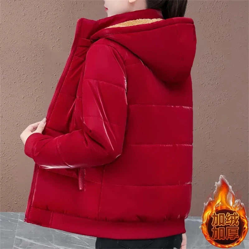 Fashion Plus Velvet Padded Down Cotton-Padded Jacket Women's 2024 Loose Winter Cotton-Padded Jackets New Temperament Warm Coat