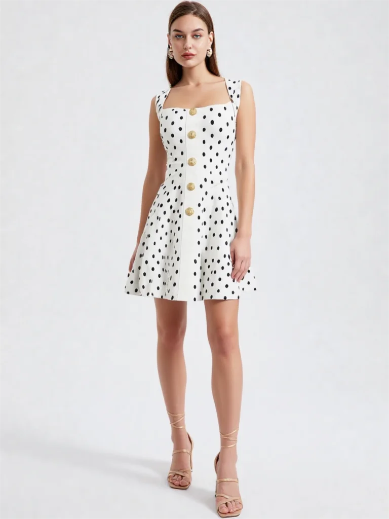 ZJYT Polka Dot Mini Knit Dresses for Women Summer 2026 Fashion Halter Neck Backless Sexy Short Party Dress White Vestido Sweater