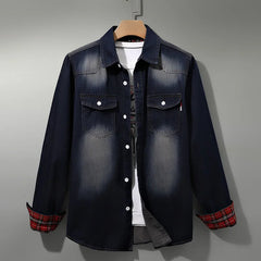 Denim Shirt Men Cotton Jeans Shirt Fashion Autumn Slim Long Sleeve Cowboy Shirt Stylish Wash Slim Tops Asian Size 4XL