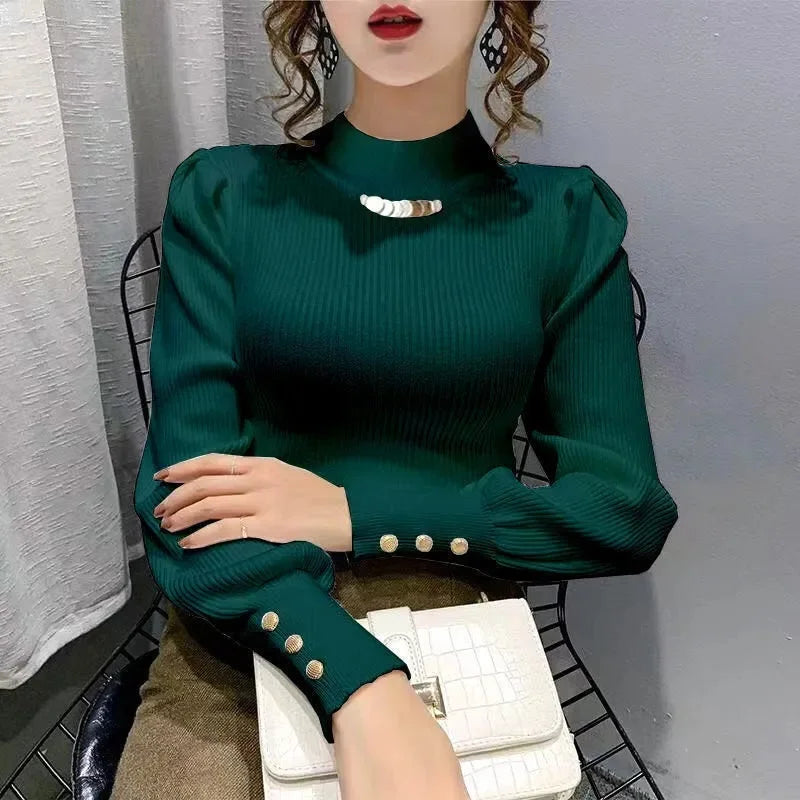 Winter Long Sleeve Mock Neck Knitted Women Sweater Pullover Slim Knit Sweater Women Tops Blusas Mujer De Moda 2025 Blusa