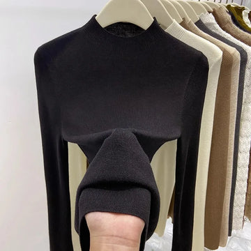 2025 New Solid Slim Pullovers Autumn Winter Warm Turtleneck Sweater Korean Knitted Jumpers Tops Casual Base Layer Women Pullover