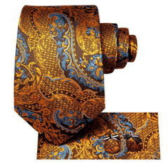 Hi-Tie 100% Silk Luxury Mens Ties Floral Black Gold Ties Paisley NeckTie Pocket Square Cufflinks Set Men's Wedding Party Tie