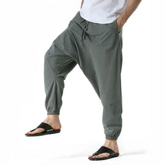 Men Drop Crotch Trousers Cotton and Linen Pants Harem Pants Baggy Casual Oversize Loose Joggers Wide Leg Pants Yoga Hip Hop