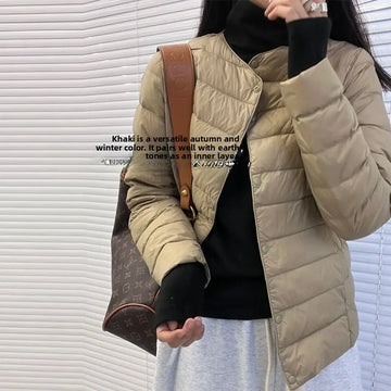 New Lightweight Cotton Jacket Women's Short Style Inner Lining Warmth-Fitting Autumn Winter Fashionable Button Detail