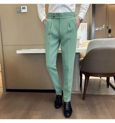 High Waisted Suit Pants for Men 2024 New Solid Color Formal Pantalones Hombre Casual Slim Fit Dress Pants Trousers Men Clothing