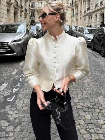 Trendix Party Vintage Shirts For Women 2025 Autumn Winter Fashion Solid Long Sleeve Blouse Office Commuting Casual Cardigan Top