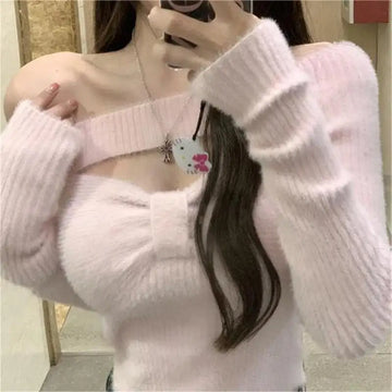 2026 Spring Elegant Pullover Women Casual Solid Korean Style Long Sleeve Knitted Sweater Sweet Soft Sweater Female Y2K Crop Tops