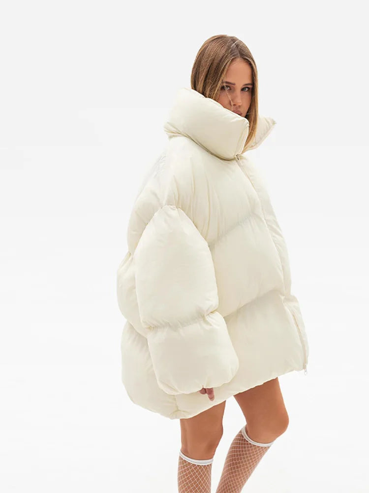Oversized Women's Jacket Coat Stand-Up Collar Puff-Style Fluffy New Outwear Female Winter Zipper Casual Loose Coats For Ladies
