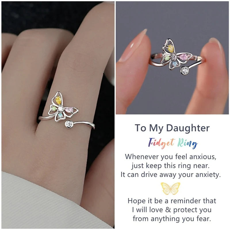Shiny Crystal Zircon Butterfly Rings for Women Silver Color Girls Korean Sweet Cute Adjustable Finger Ring Minimalist Jewelry