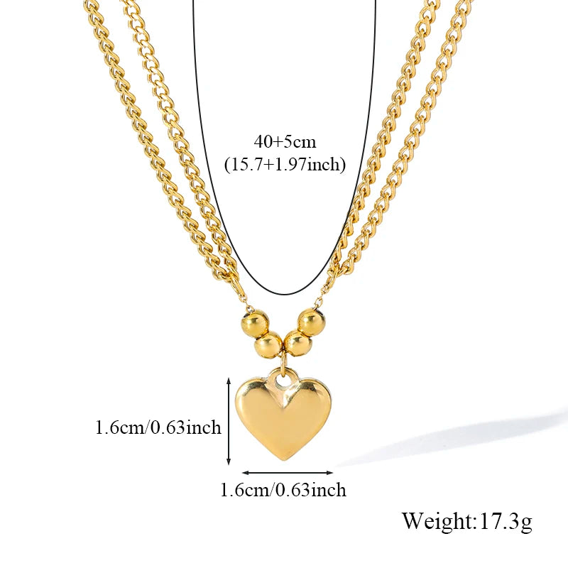 GANEMLY 316L Stainless Steel Metal Heart Love Charm Necklace Bracelets Waterproof Jewelry Set Metalic Chain For Women Lady Gift